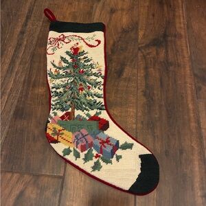 Needlepoint Embroidered Festive Christmas Tree Stocking with Gifts